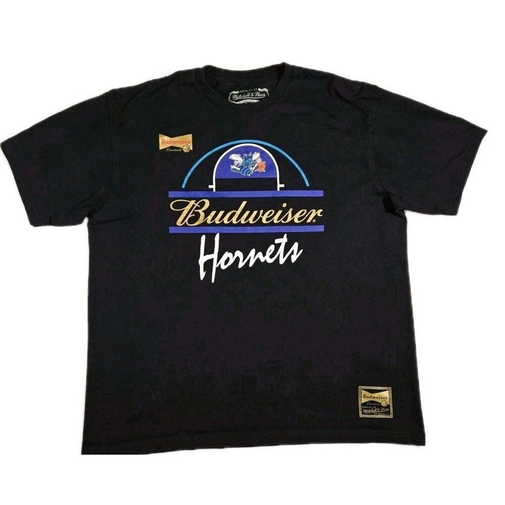 Mens Mitchell And Ness NBA Charlotte Hornets Budweiser Edition T Shirt XL Black